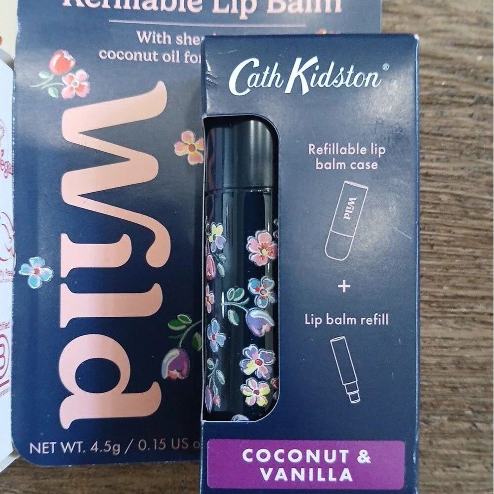 Lot of 2 Wild Refillable Lip Balm Cases & Refills Cath Kidston Hearts NIB